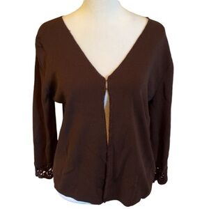 J.A.C. Brown cardigan. Size M. Hook closure with decorative cuffs.